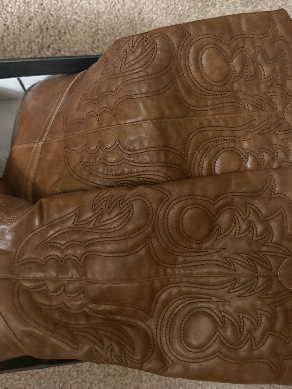 Tan Embossed Leather Cushion Cover — Stylish Tan Accent